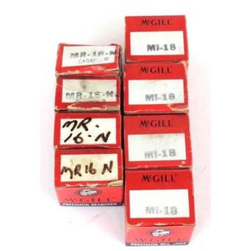 LOT OF 8 NIB MCGILL MI-18 AND MI-18-N NEEDLE BEARINGS